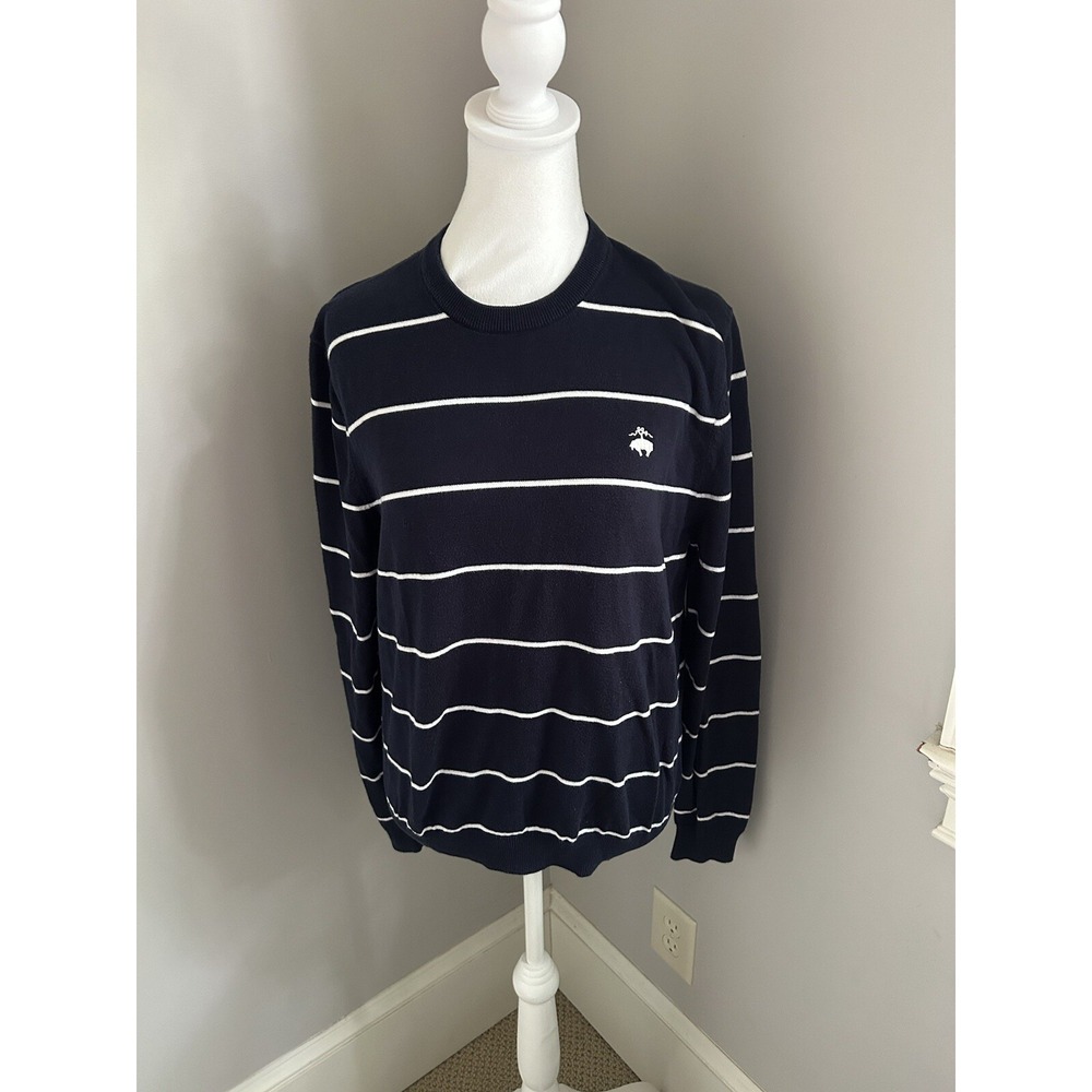 Brooks Brothers 346 Sweater S Men Navy White Stripe‎ Crew Long Sleeve